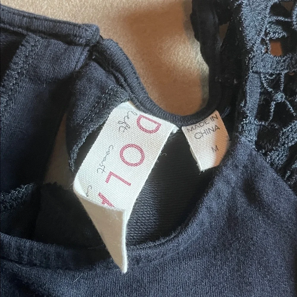 Dolan Anthropologie Lace Puff Sleeve Cropped Black Top - Medium